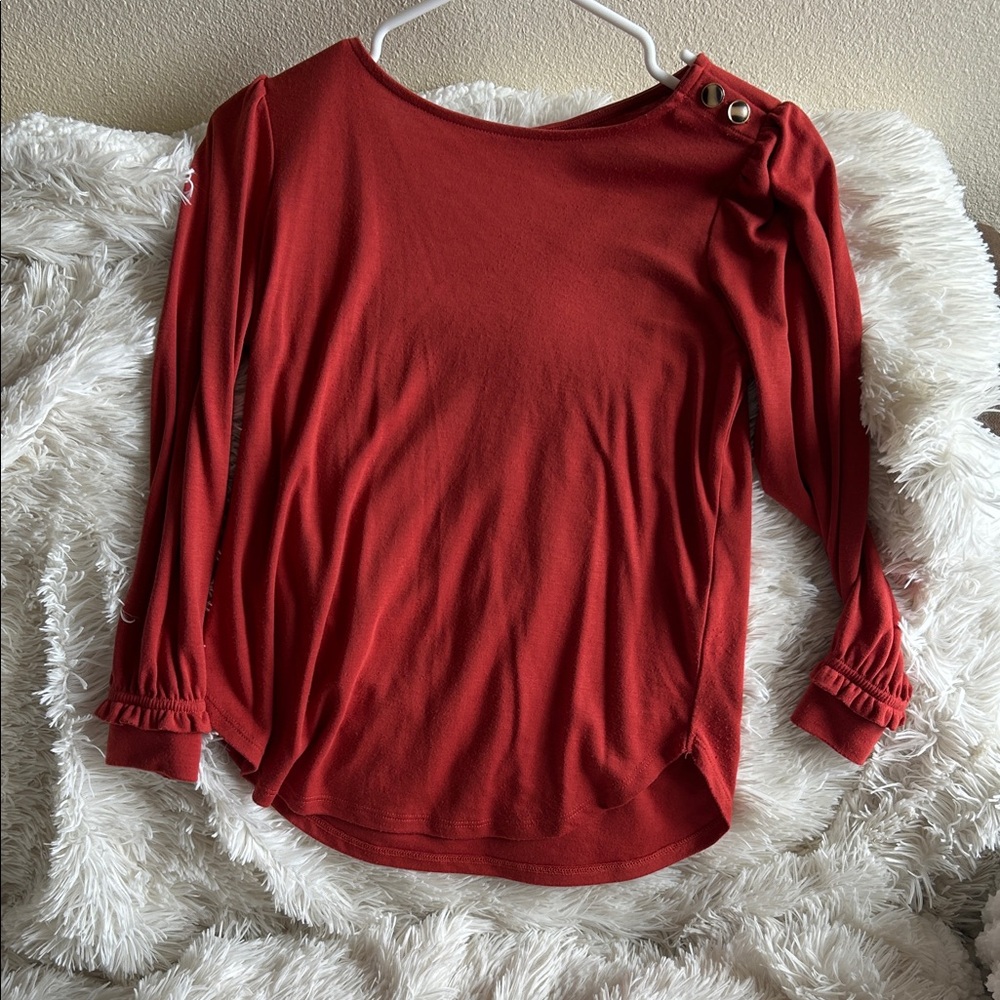 LC Lauren Conrad Rust Red Long-Sleeve Button Shoulder Top